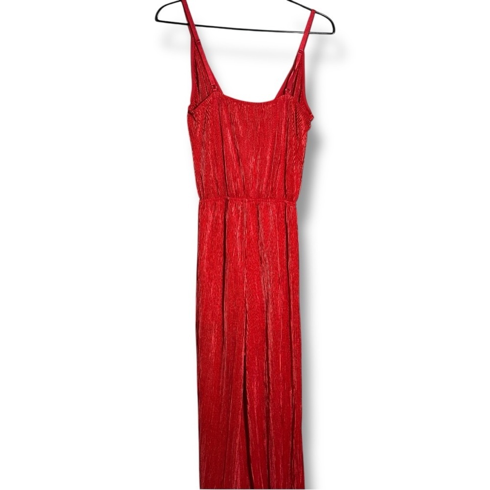 love, Fire Vibrant V Neck Wrap Style Top Sleeveless Flowy Red Wide Leg Jumpsuit - Picture 15 of 15